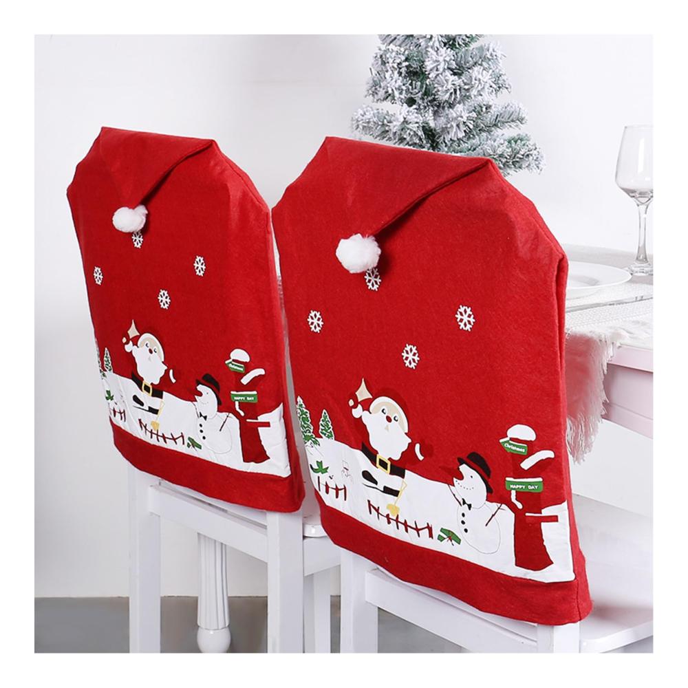 4er Set Niedliche Weihnachts-Stuhlhussen mit Roten Weihnachtsmannmützen für Festliche Esszimmer-Dekoration - Perfekte Hussen für Weihnachtsfeiern und Urlaubssitzungen - Robuste und Stilvolle Stuhllehnenbezüge