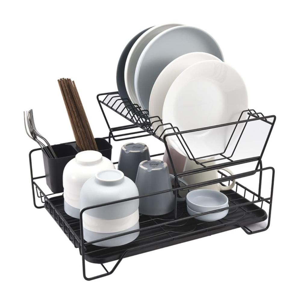 Abtropfgestell & Ständer 2-lagiges mit Tellerabtropffläche Abtropfschale und Besteckkorb - Platzsparendes Organizer-Regal aus Metalldrähten - Utensilienhalter - Siy