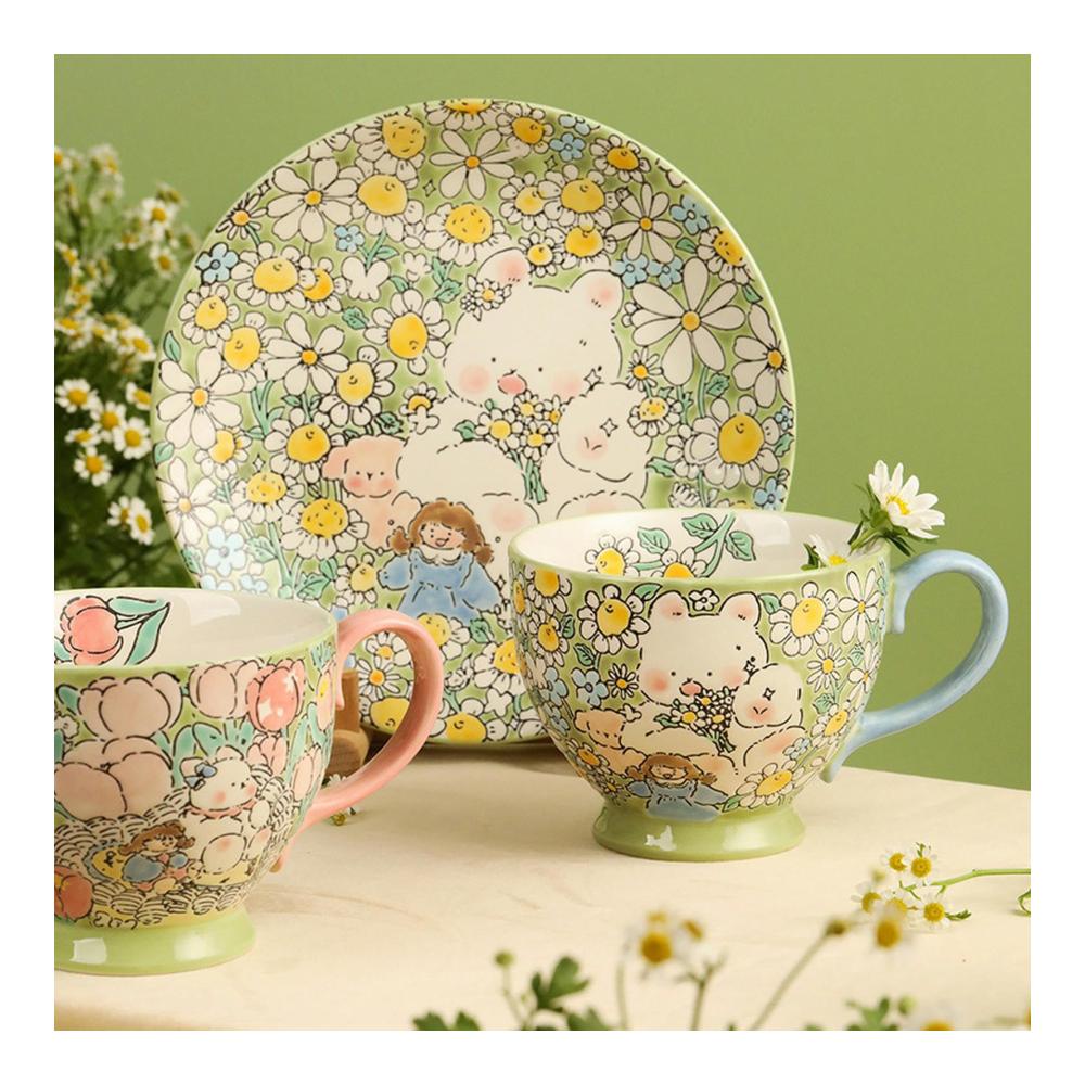 Tulpenform Cappuccinotassen Set – Kreative Paare genießen stilvolle Kaffeepausen – 500ml Keramiktassen mit Untertassen mikrowellengeeignet