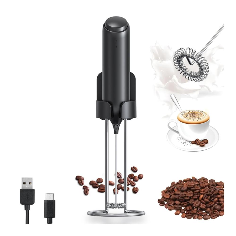Batteriebetriebener Milchaufschäumer mit Edelstahlständer - Ideal für Kaffee Latte & Cappuccino - Tragbarer Schaumformer für zu Hause und unterwegs