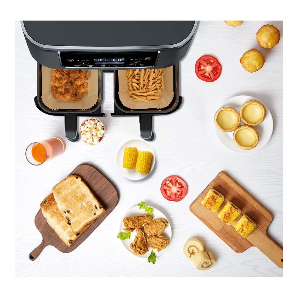 Backpapier Zubehör Set 100 Blätter 21x14 cm für Heißluftfritteusen Dual Zone Airfryer Papier ideales Backpapier für Heißluftfritteuse Dampfgarer & Mikrowelle antihaftbeschichtetes Air Fryer Papier