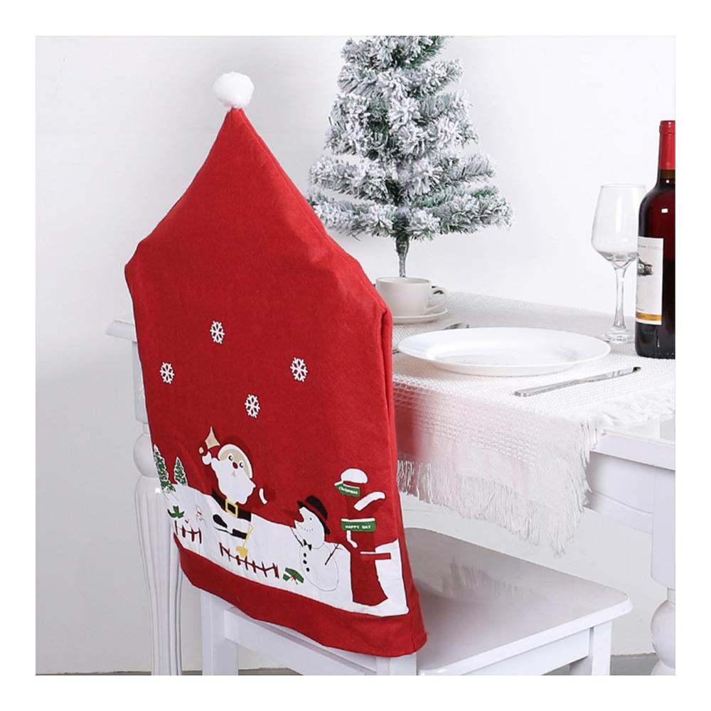 4er Set Niedliche Weihnachts-Stuhlhussen mit Roten Weihnachtsmannmützen für Festliche Esszimmer-Dekoration - Perfekte Hussen für Weihnachtsfeiern und Urlaubssitzungen - Robuste und Stilvolle Stuhllehnenbezüge