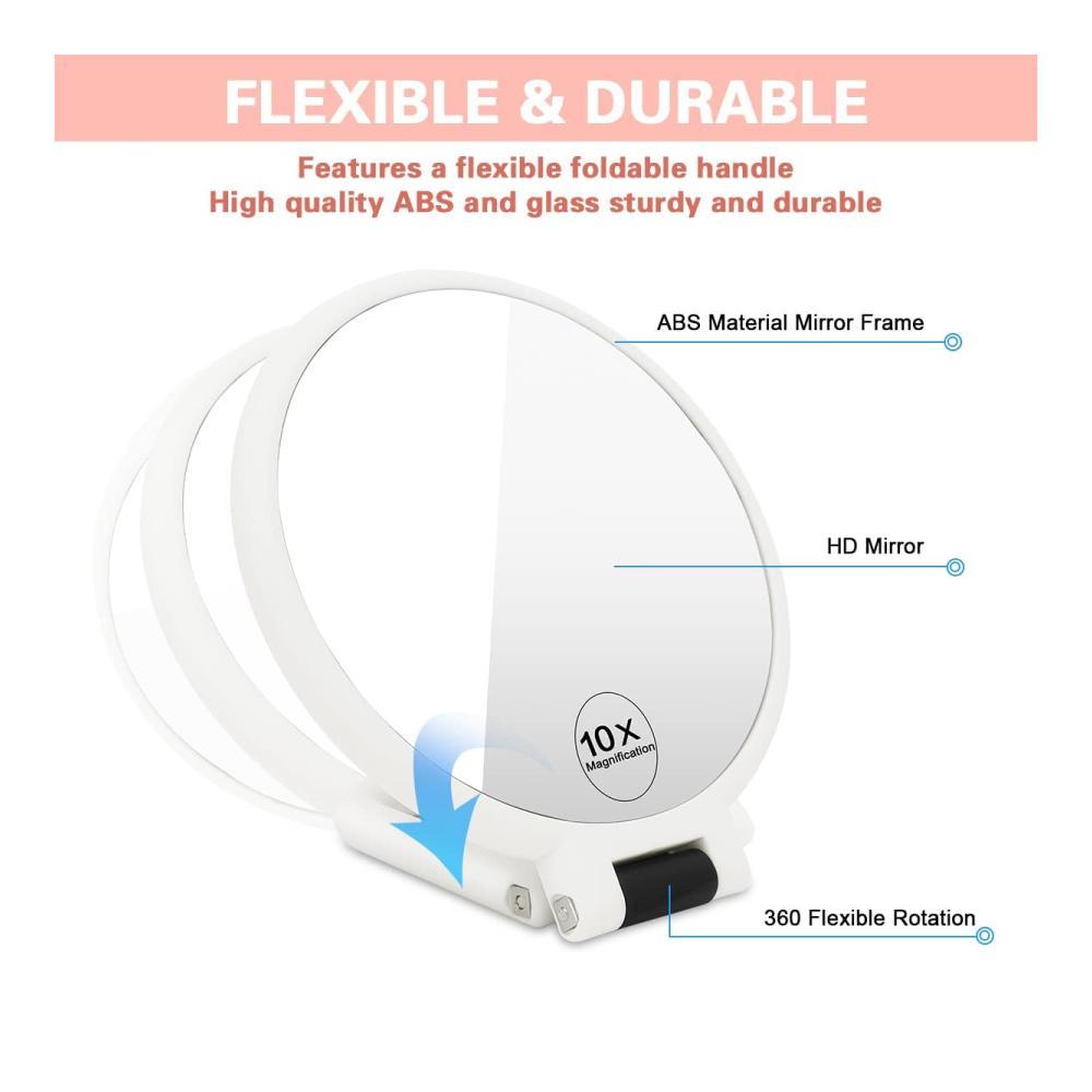 Premium Tischspiegel Klappbarer Handspiegel mit 10X Vergrößerung 360° Drehung doppelseitig mit Griff – Ideal für Reise und Kosmetik