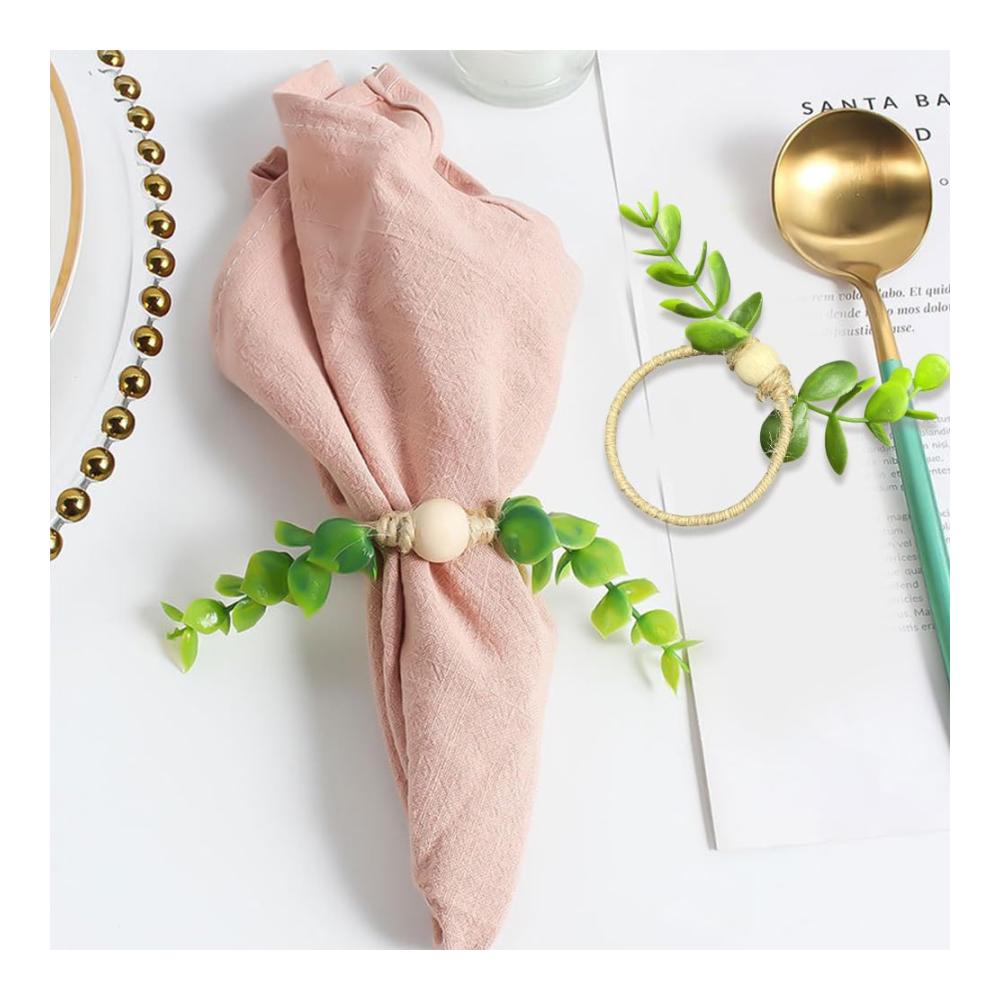 Elegante Tischakzente 4er Set Grüne Eukalyptus Blatt Serviettenringe – Perfekte Dekoration für Hochzeiten Partys und Abendessen – Stilvoll und praktisch