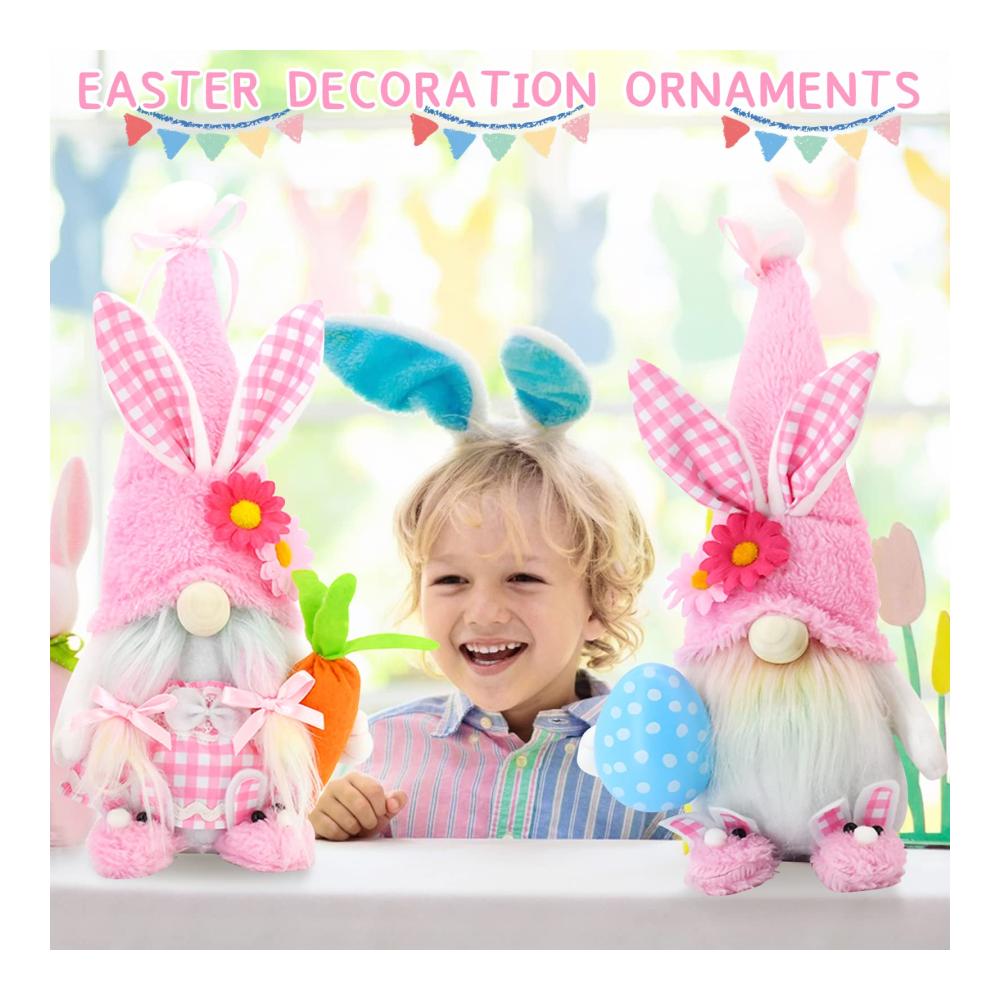 2er Set Zierschmuck Frühlingsdeko Wichtel & Osterhasen Figuren - Plüschige Osterdekoration für Frauen Mama & Hochzeitstag - Handgefertigte Geschenkidee