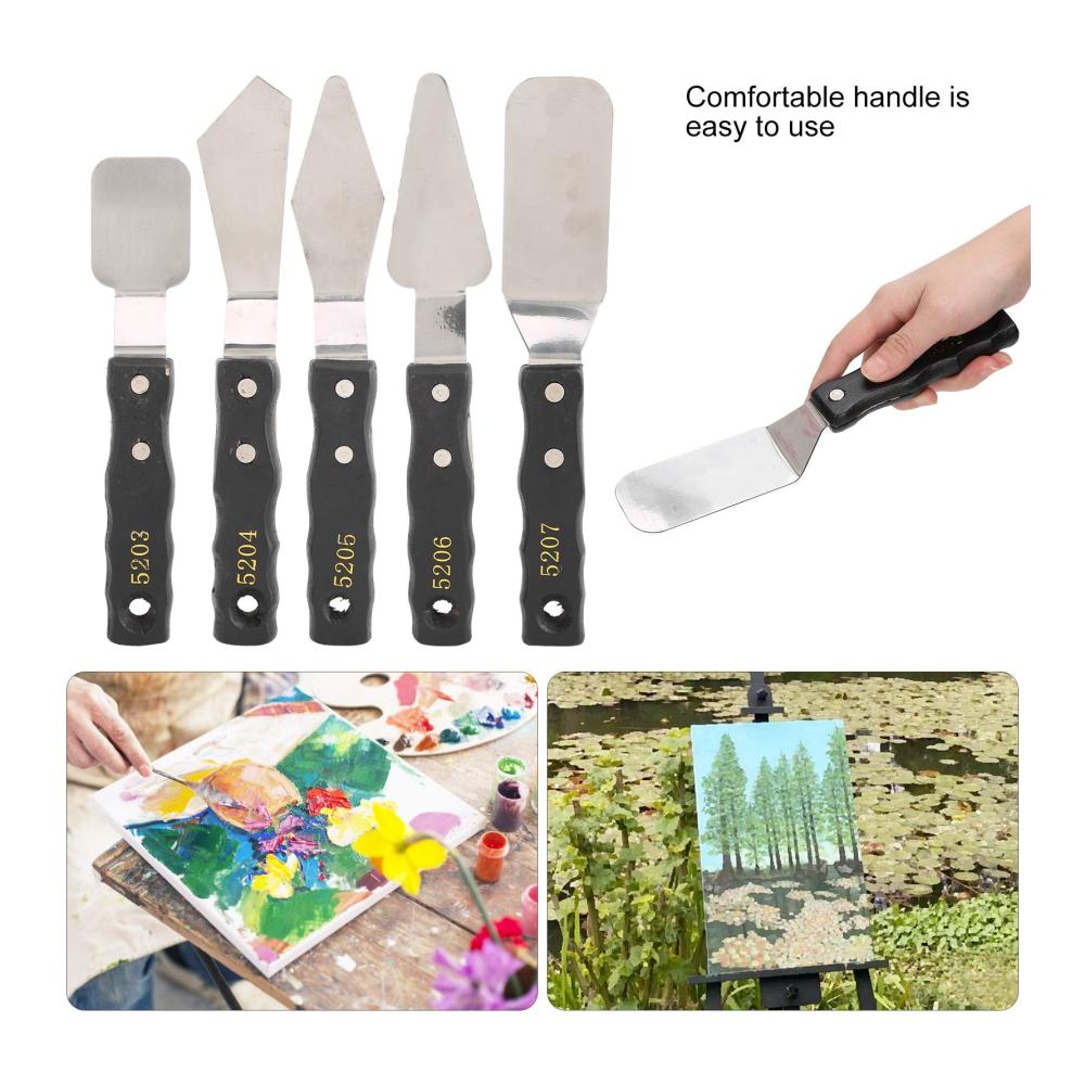 Profi Malmesser Set - 5-teiliges Edelstahl Palettenmesser-Set mit Holzgriffen für Ölgemälde Acryl- & Leinwandmalerei - Leicht zu reinigen & vielseitig verwendbar