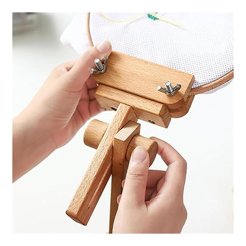 360° Drehbarer Holz-Stickständer | Verstellbarer Stickrahmen-Nähständer für Tisch | DIY Handarbeits-Werkzeug | Flexibler Stick-Schoßtisch für kreative Näharbeiten