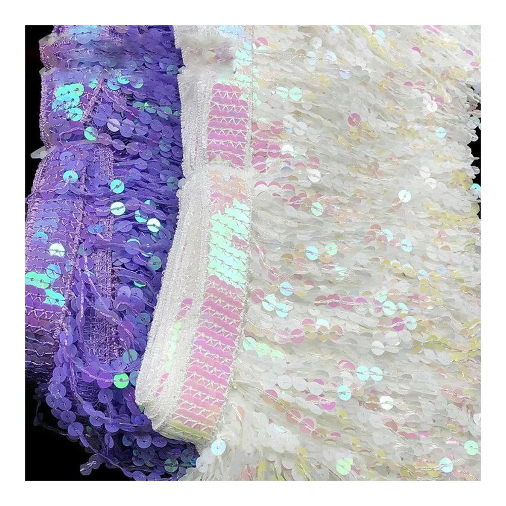 2/4 Yards 15 cm Weiße Pailletten-Quasten-Spitze Fransen-Borten Band DIY - Handgefertigte Dekoration für Tanzkleider und mehr - Elegantes Zubehör für beeindruckende
