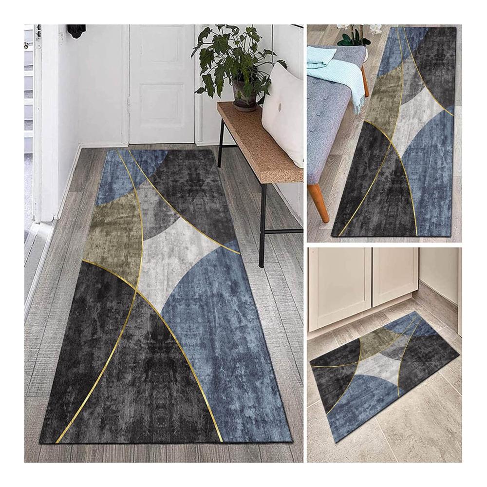 Graublauer Läufer Teppich für Flur Küche & Treppen - Schmaler rutschfester Teppichläufer waschbar - Dämm- & Schutzmatten (80x350cm