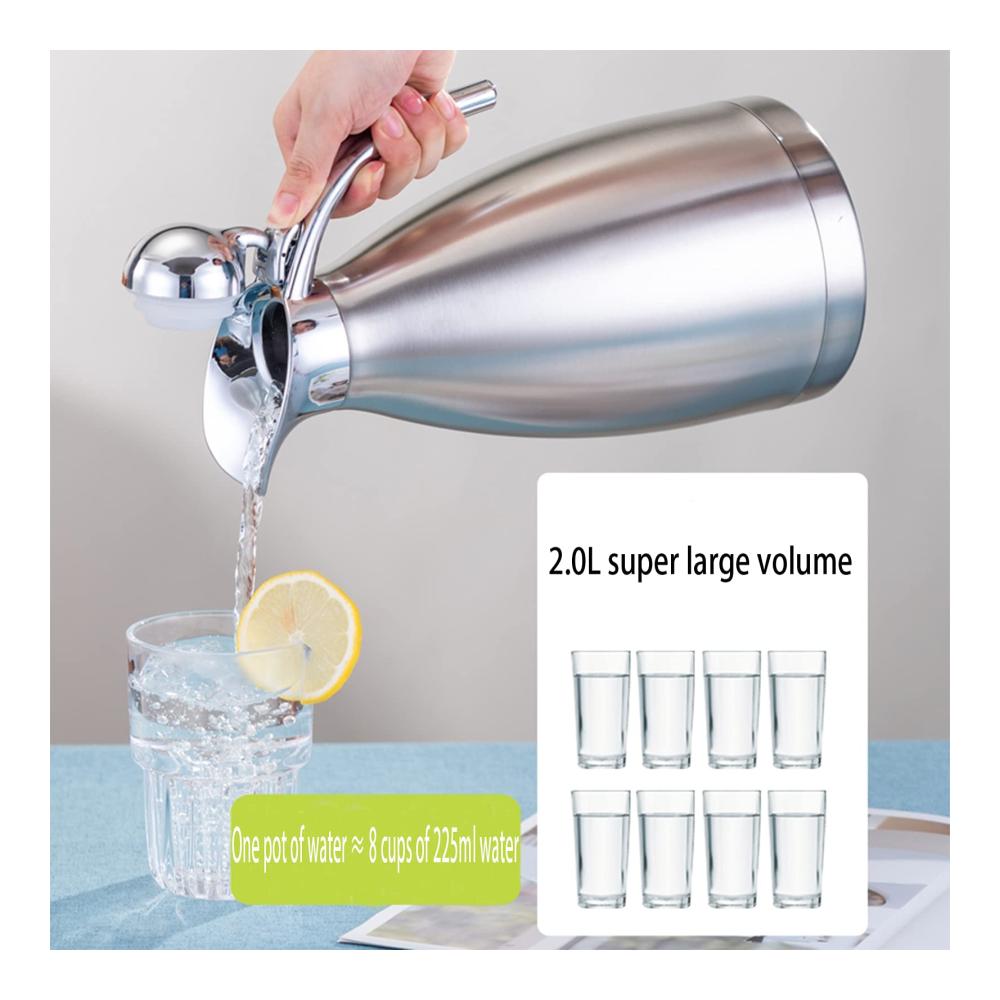 Premium Thermoskanne 2l aus hochwertigem doppelwandigem Edelstahl - Bis zu 24 Stunden Wärmespeicherung und Kältespeicherung - Ideale Isolierkanne für Kaffee und Tee - Robuste LanT
