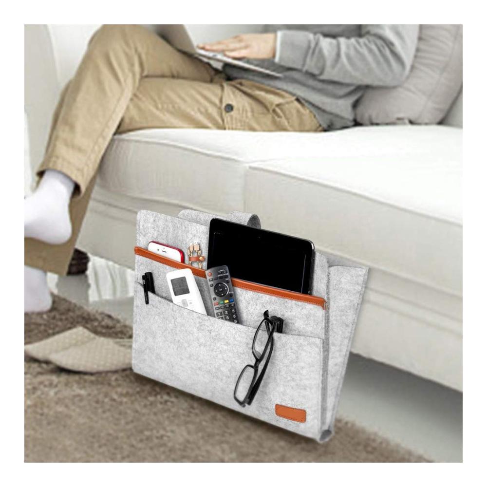Zeitschriften- & Zeitungshalter Copiel Aufbewahrungstasche für Nachttisch | Platz für Telefon Fernbedienung Brille Buch Pad | Praktischer Bett-Organizer (Grau