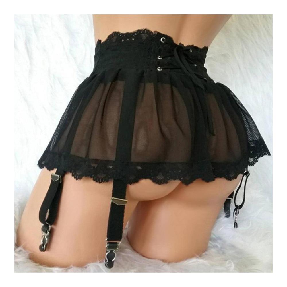Damen Unterwäscheverschlüsse Verstellbarer High-Waist Minirock mit Spitzenverzierung und Strumpfgürtel - Sexy Dessous für einen verführerischen Look - Inklusive Vierreihigem Geschenk