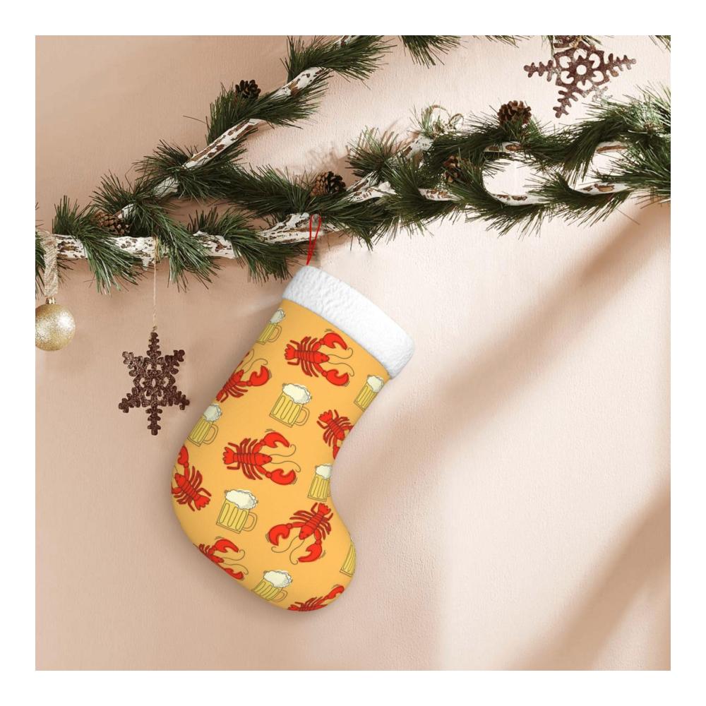 Personalisierter Nikolausstiefel Bier und Langusten Muster | Weihnachtsstrumpf für Familienfeiern | Dekorative Weihnachtsdekoration | Perfekte Ergänzung für festliche Stimmung | Hochwert