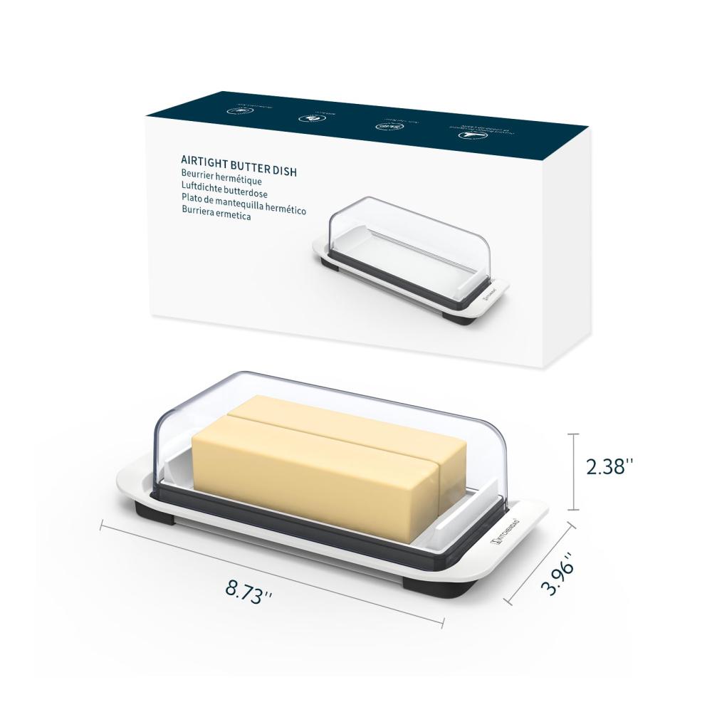 Butterdose mit Deckel - Große Kapazität & Spülmaschinenfest - Kunststoff Serviergeschirr für 2 Stangen Butter - Passend für Ostküste/Westküste/Kerrygold - Ideale Aufbewahrungslösung