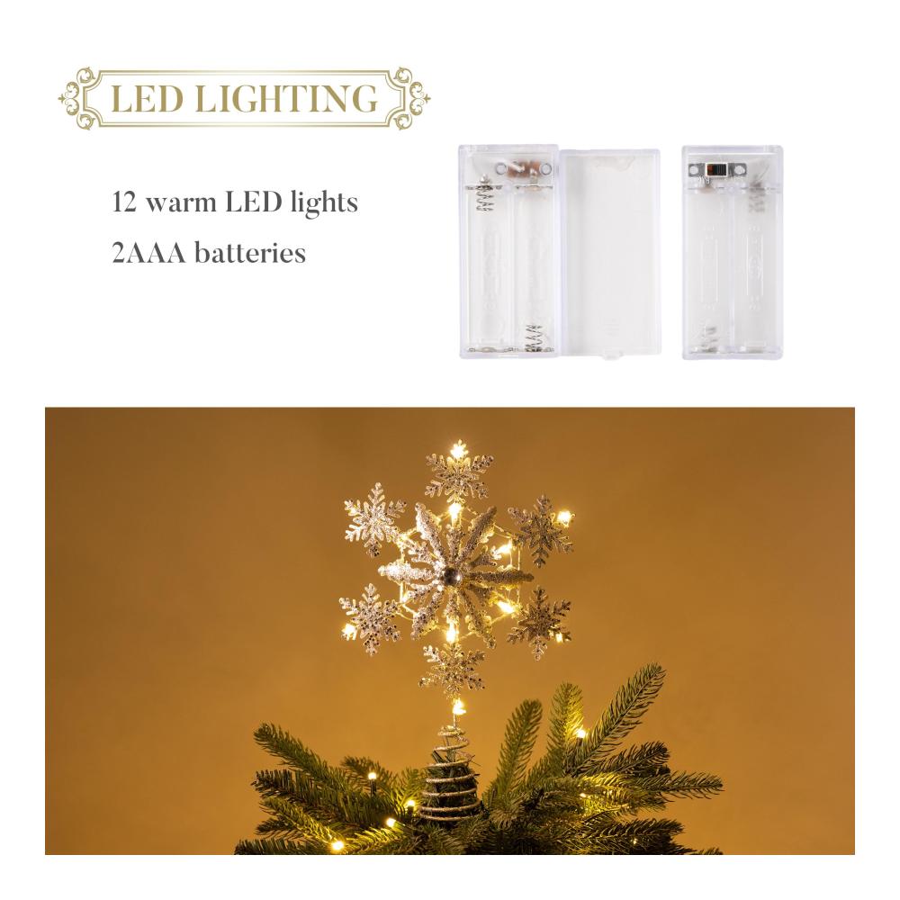 Strahlende Festlichkeit Valery Madelyn 33cm LED Weihnachtsbaumspitze - Batteriebetrieben Glitzernd in Weiß-Gold - Dekorative Spitze für die Feiertage