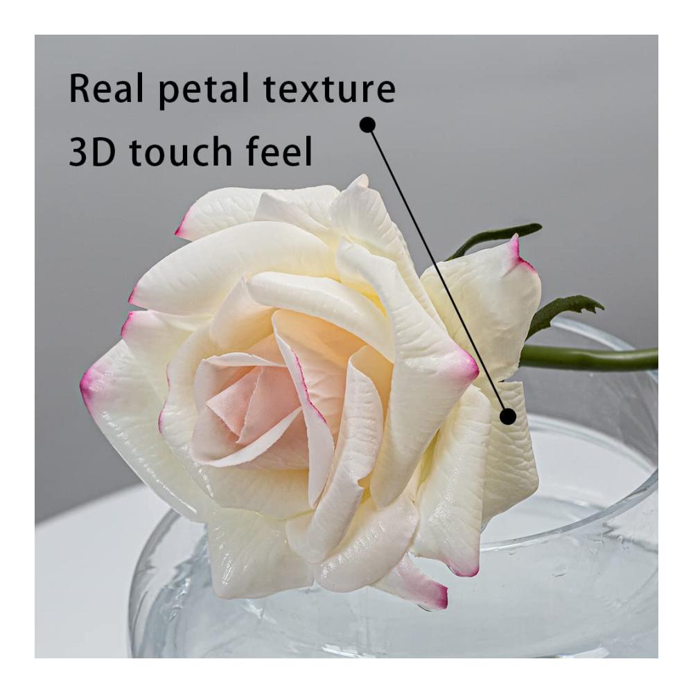 DUYONE Künstliche Rosen - 10er Set Seidenblumenstrauß mit echter Haptik für Zuhause Party & Hochzeit Dekoration - Hochwertige Kunstblumen in Weiß