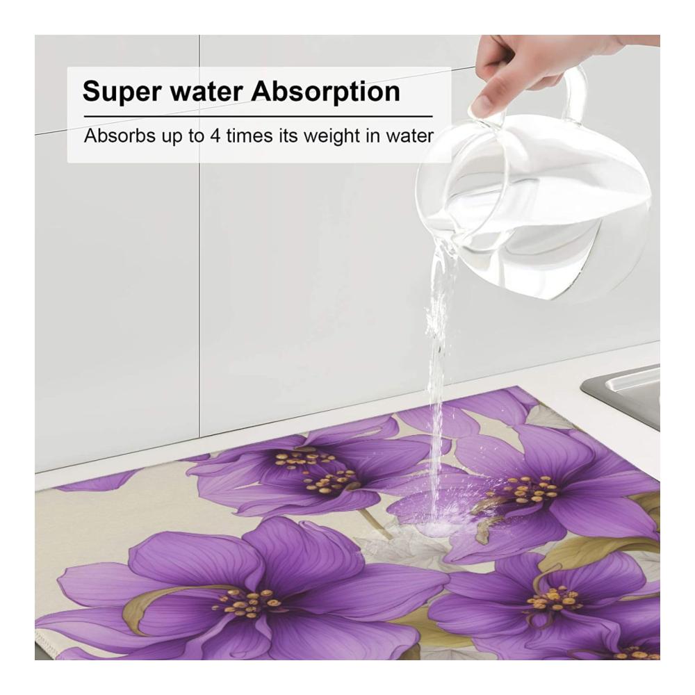 Lila Blumen Bild Küche Arbeitsplatte Matte Saugfähig wasserabsorbierend hängend 457 x 406 cm - Ideale Matten zum Geschirrtrocknen