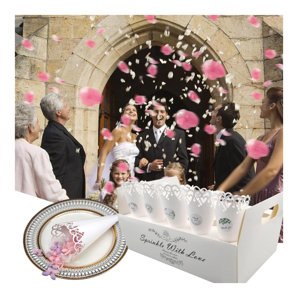 Hochzeit Konfetti Kegel 20 Stück - Premium Papier Kegelhalter für Konfetti Blütenblätter Süßigkeiten & mehr - Elegante Spitztüten mit Aufklebern - Perfekt für romantische Anlässe