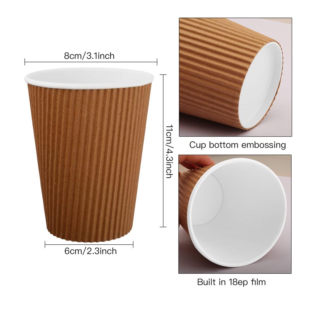 50 Stück 340ml Pappbecher | Recycelbare Kaffeetassen mit isolierter Kraftpapier-Wand | Einweg-Kaffeetassen für heiße & kalte Getränke | Nachhaltig braun