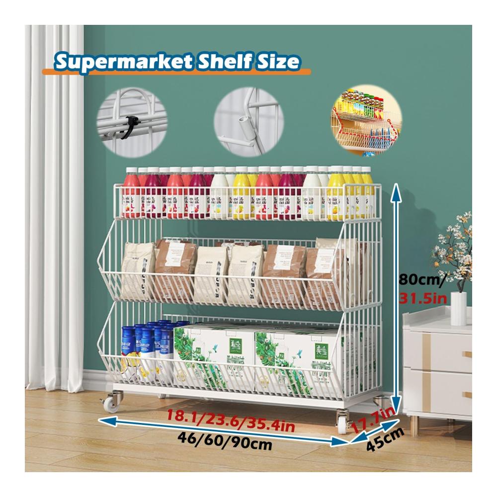 Optimale Küchenorganisation Stapelbares Supermarkt Snack-Regal mit 2/3/4/5 Drahtkörben & Rollen. Praktischer Organizer für Chips Obst Gemüse & Süßigkeiten. Perfekter Küchenzub