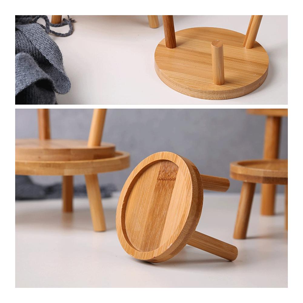 Eleganter Vintage Holzhocker Runder Vasenständer für Zuhause Balkon & Garten – Ideal für Teekannen Vasen & Bonsai – XL Bl