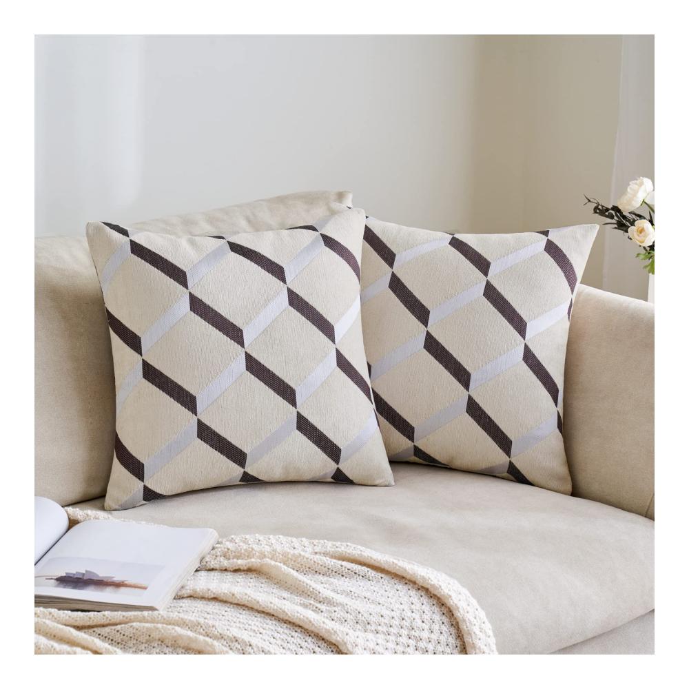 2er Set Zierkissenbezüge - Dekorative Chenille Kissenhüllen mit modernem Diamantmuster - Weiche Bezüge für Wohnzimmer & Schlafzimmer - 45x45 cm - Milchweiß