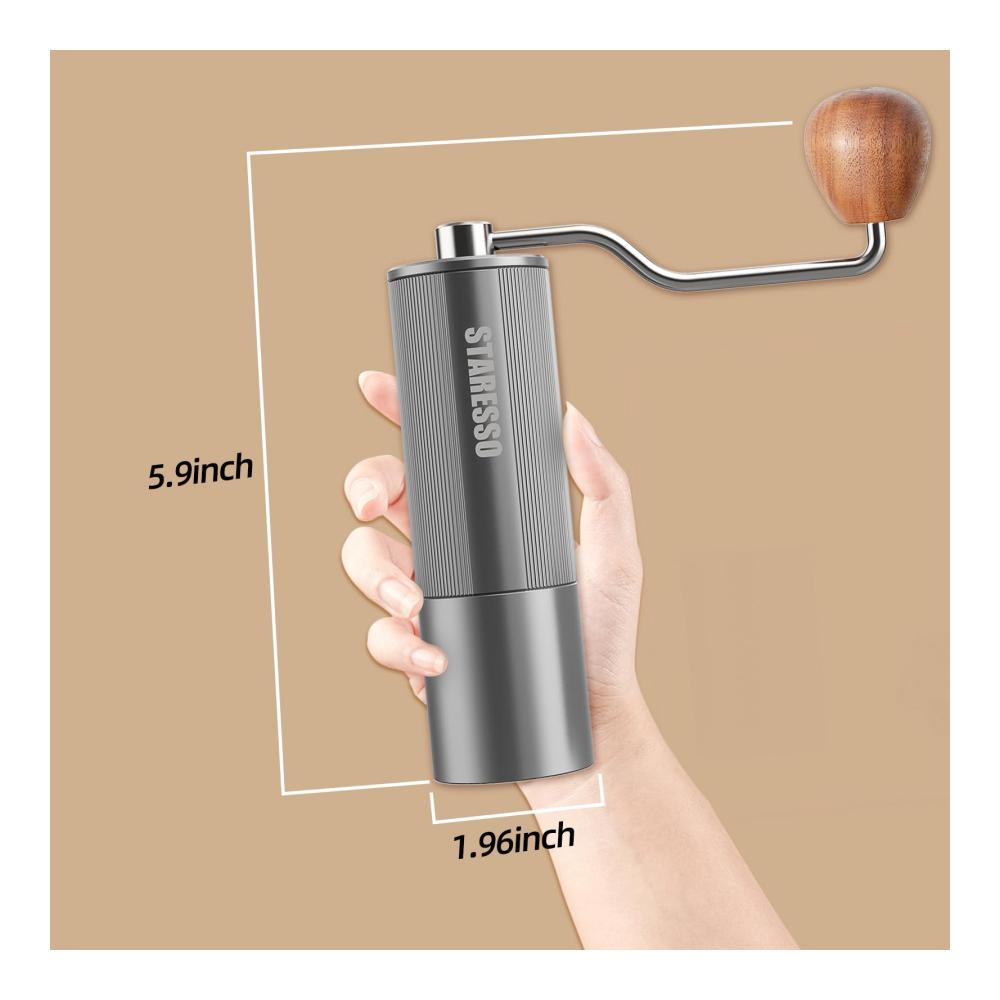 Entdecken Sie die STARESSO Manuelle Kaffeemühle – Espresso Mühle mit präzisen Einstellungen aus Edelstahl für unterwegs! Ideal für Camping und Reisen 35g Kapazität konische Mahlwerke (D