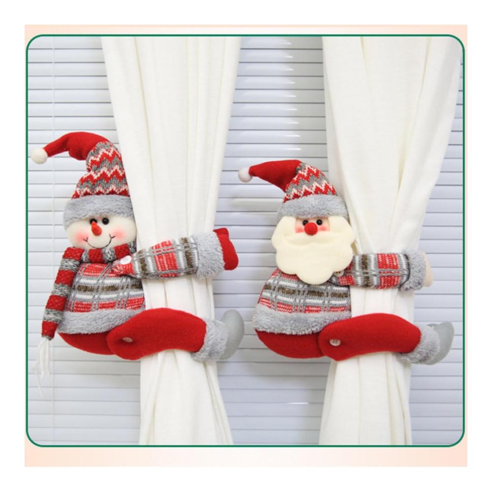Exklusive 3-teilige Weihnachtsvorhang-Raffhalter Dekorieren Sie mit Stil! Festliche Cartoon-Motive - Weihnachtsmann Schneemann Elch. Hochwertiges Design für Möbel- und Vorhangdekoration