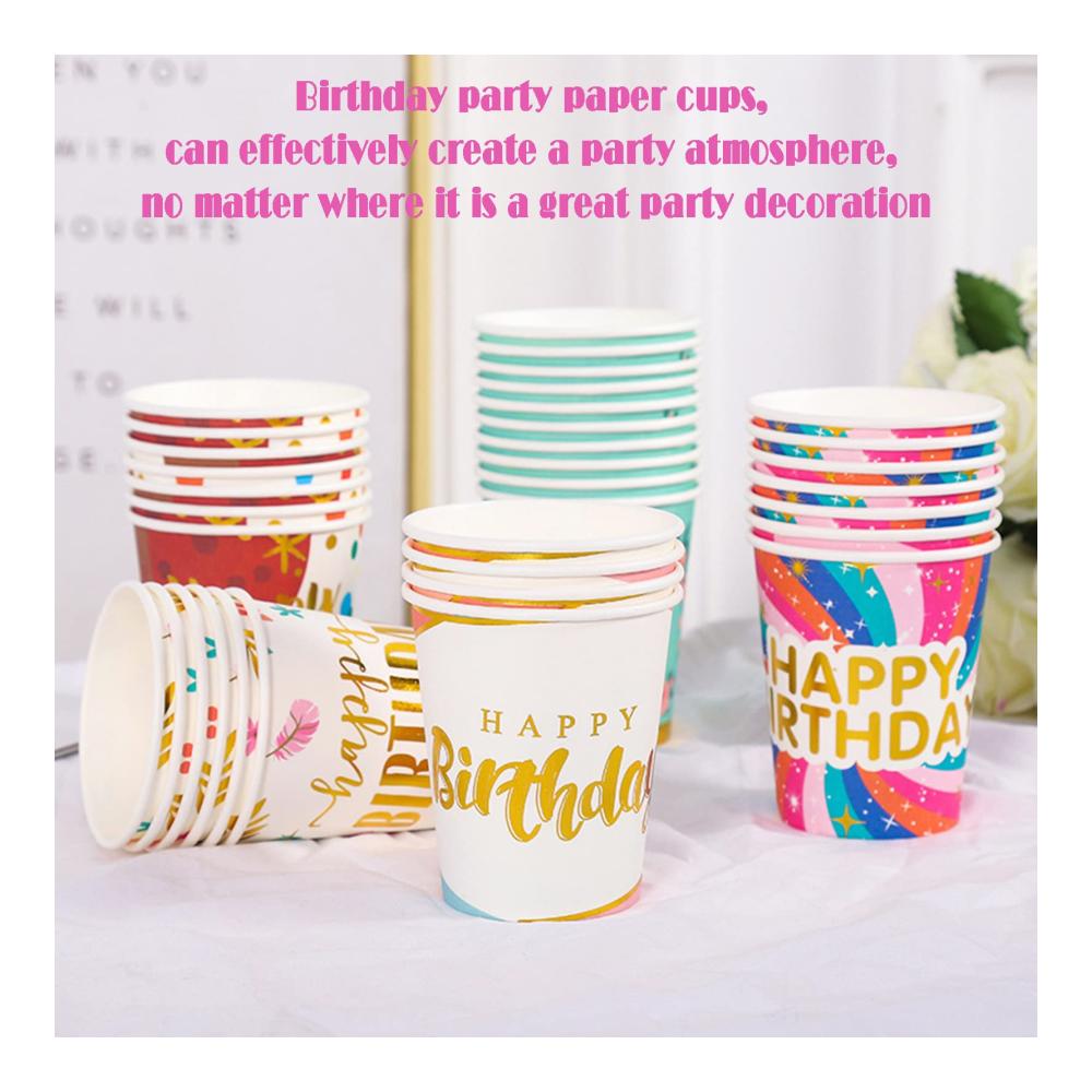Entdecken Sie den Glanz der Feierlichkeiten! 100x Bunte Einweg Pappbecher - Stilvoll bedruckt mit HAPPY BIRTHDAY! Ideal für Partys Kaffee Tee und mehr. Umweltfreundlich 250ml/9oz Kapazität