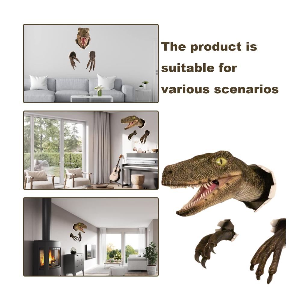 Beeindruckende Wandskulptur Realistischer Dinosaurierkopf für einzigartige Wandgestaltung - Hochwertige 3D-Dinosaurier-Wandkunst aus Harz - Perfektes Schlafzimmerzubehör für Dino-Fans zu Hause