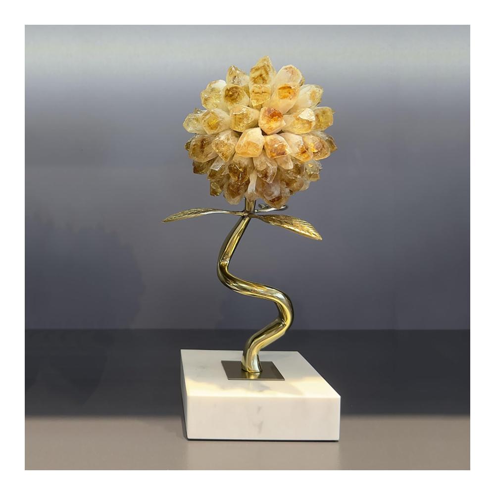 Konservierte Blumen Kristall-Hortensien-Blumenfigur mit Marmorsockel | Handgefertigte Glasblumenstrauß-Skulptur für Tischdekoration | Perfektes Geschenk zu Weihnachten und Geburtstag (Gold Größe A