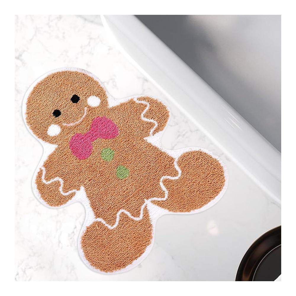 Fröhliche Weihnachts-Fußmatte Lebkuchenmann-Design für Küche Wohnzimmer & Kinderzimmer | Dekorative rutschfeste Bodenmatte für die Festtage
