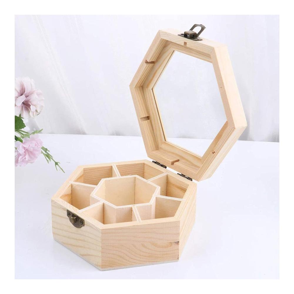 Entdecken Sie die Vielfalt Sechseckige Schmuckschatulle aus Holz mit Glasdeckel – DIY Box für Ring Armband Uhr Halskette & Ohrringe