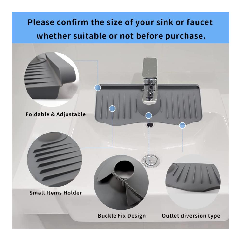 Wasserhahnfilter Graue Silikonmatte für Tropfschutz & Spritzschutz an der Küchenspüle – Absorbierende Abtropfmatte für saubere Arbeitsplatten und Waschbecken. Ideal für jeden Wasserhahn