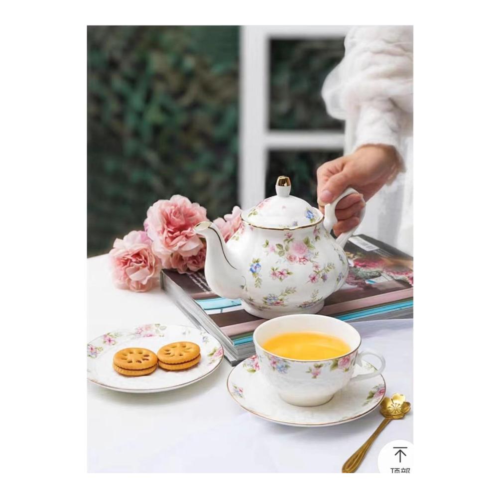 Keramik Kaffeetassen Set – Englische Teetasse & Untertassen-Löffel – Hochwertige Haushalts Kaffeetasse – Porzellan mit idealem Fassungsvermögen für den perfekten M