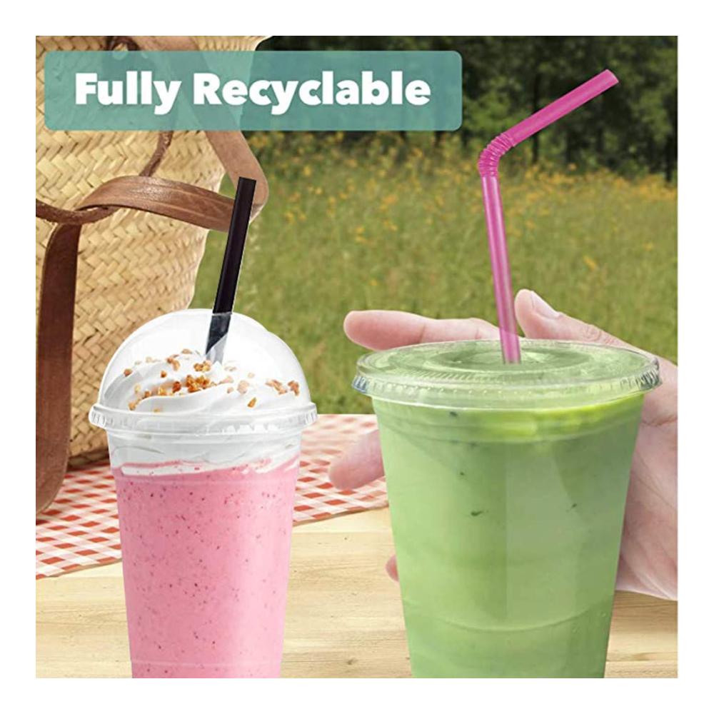 Hochwertige Smoothie-Becher 100 Stück | 450ML Transparent mit Domdeckel & Rundloch | Ideal für Limonade Eiskaffee Cocktails & mehr | Praktisch für Zuhause und Unterweg