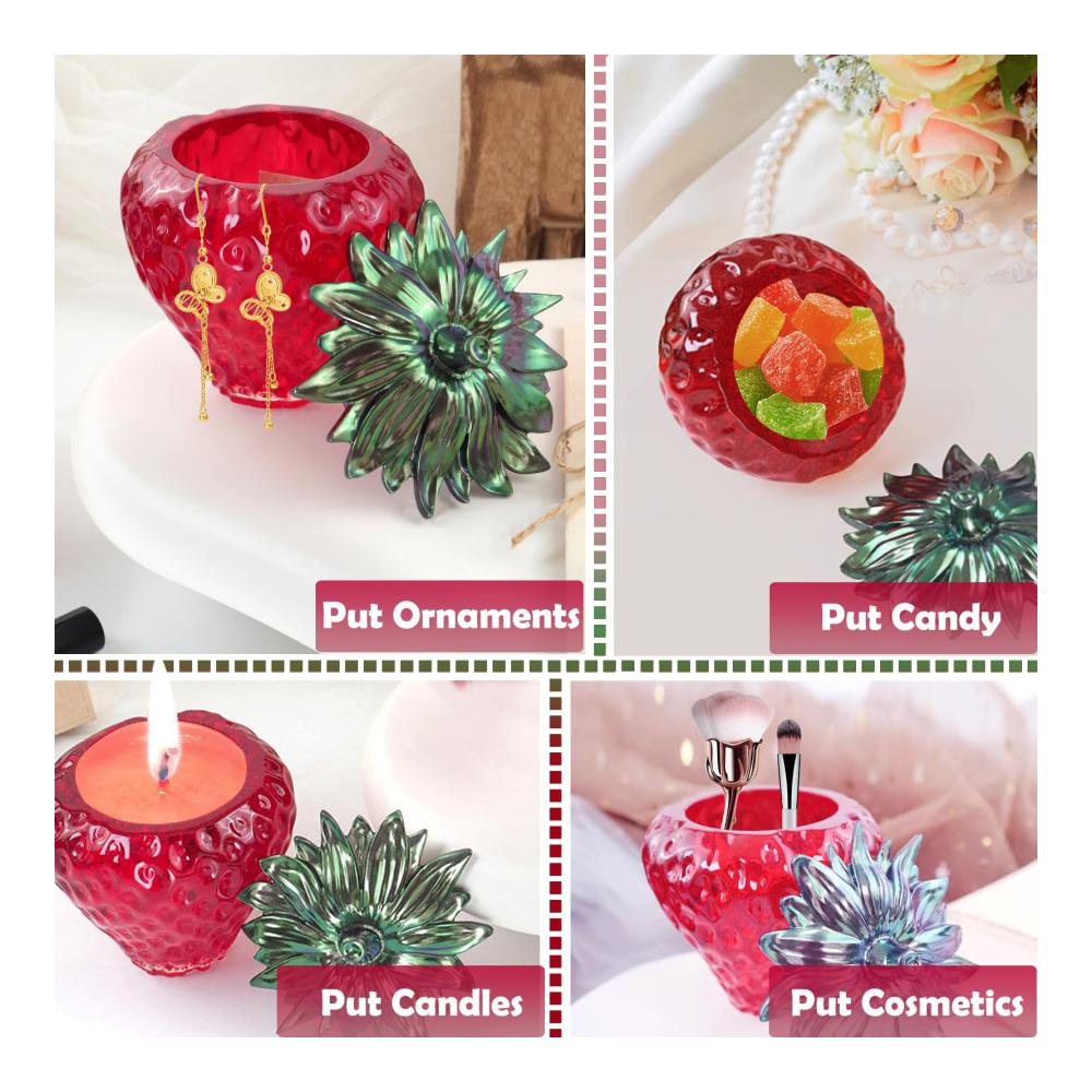 Erdbeerglasformen Set für Modellieren & Gießen | Silikonformen für Epoxidharz | Inklusive Deckel für Aufbewahrung | DIY Vorratsdosen aus Glas | Strawberry Resin Formen für kreative Projekte