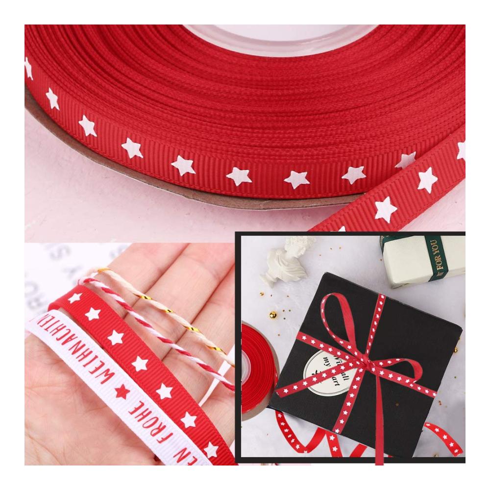 Verleihen Sie Ihrem Festglanz mit 4 Stilen 56.4m Weihnachts-Geschenkband-Set! Weihnachtsbänder Schleifenband Dekoband & Baumwollschnur in Rot Weiß & Gold für DIY Basteln & Handwerk. Frohe Weihnachten