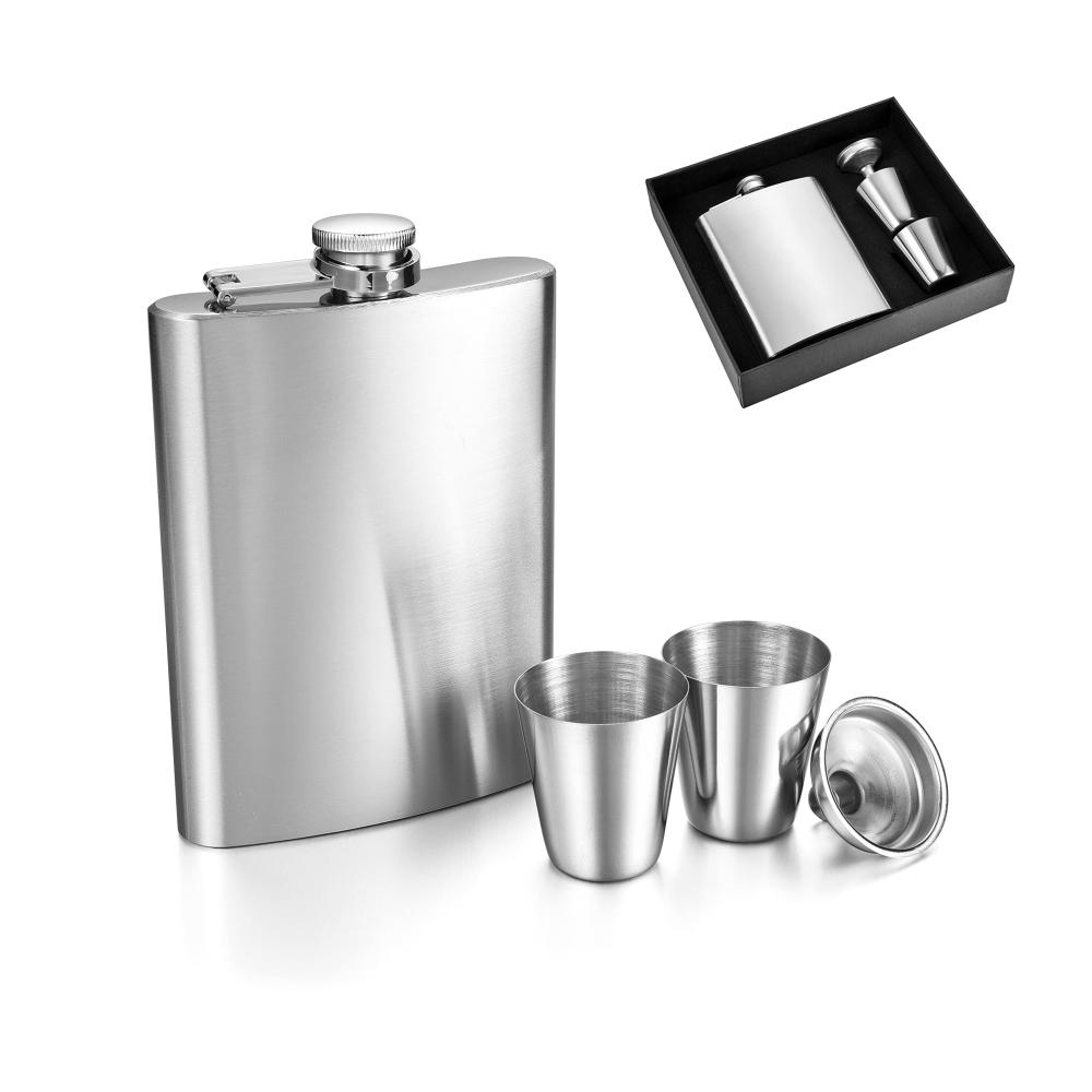 Edelstahl Flachmann Set - Tragbarer Whisky Flachmann mit 2 Bechern und Trichter - 8oz Flachmänner-Kit für Männer - Ideales Geschenk für Genießer - Hochwertiges Alkohol-Trageset (Nicht graviert