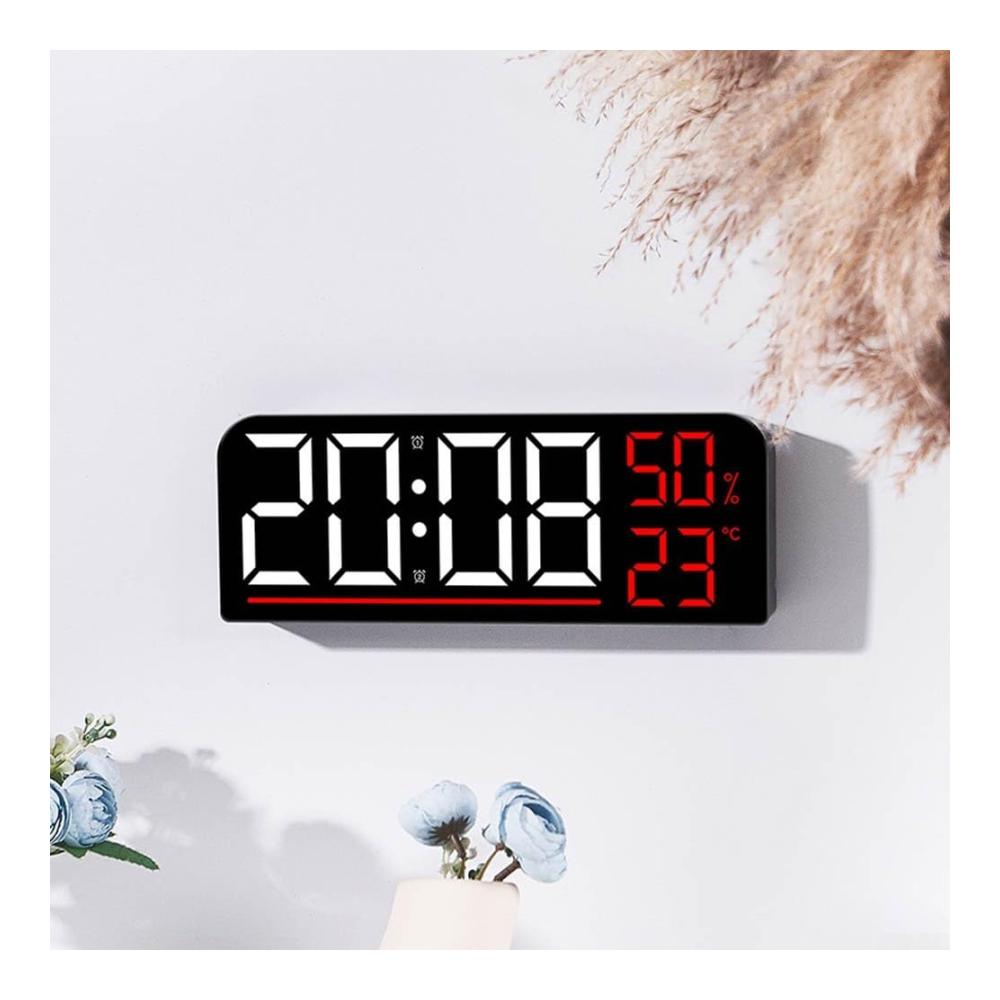 Moderne Wanduhr mit großem LED-Display | Digitale Uhr mit Wecker Temperatur & Luftfeuchtigkeit | Ideal für Zuhause Schlafzimmer Küche Fitnessstudio & Büro | Stil