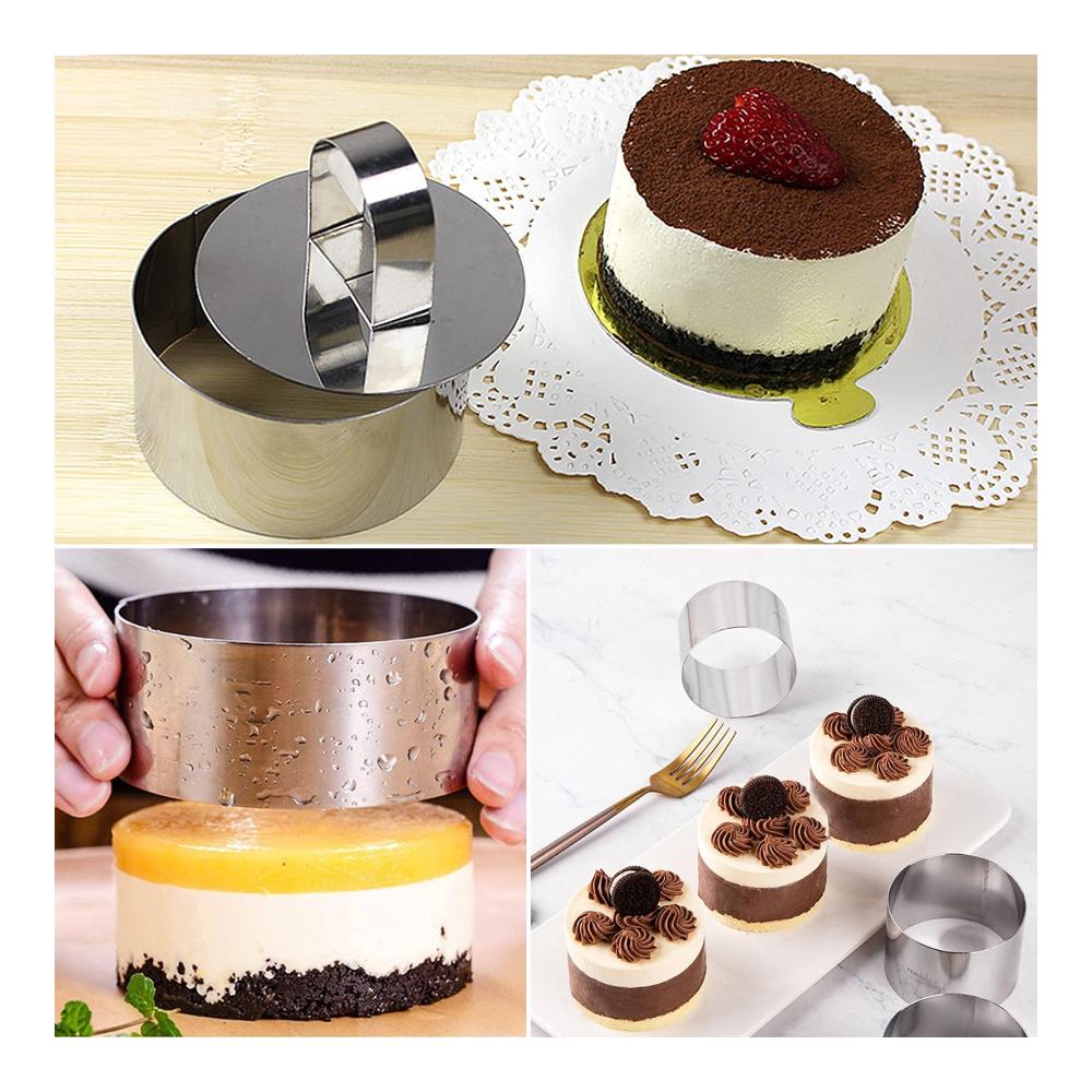 Premium Edelstahl Kuchenringe & -rahmen Set - 4 Dessertringe mit Lebensmittelpressen - Kochringe für perfekte Kreationen - Inklusive Rezeptbuch