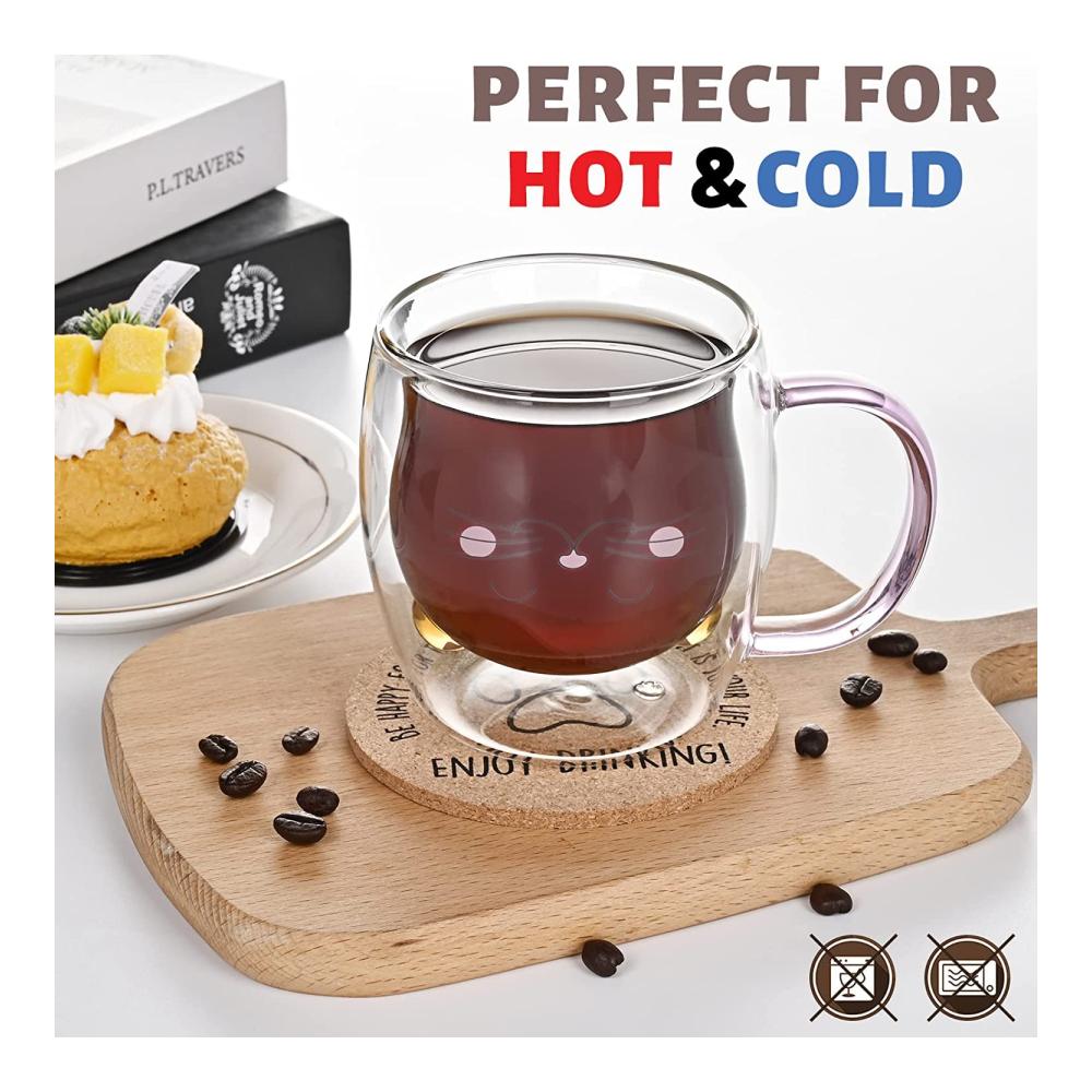 Exquisite Doppelwandige Kaffee- & Teegläser Set – Stilvolle Thermogläser mit Henkel & Untersetzer für Genussmomente – Perfekte Geschenkidee für Frauen & Kinder zu Geburtstag Weihnachten & Valentinstag