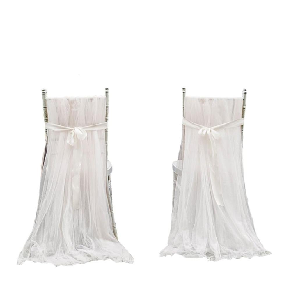 2er Set Stuhlhusse Hochzeit Weiß - Romantische Tüllhusse für elegante Stühle - Perfekte Dekoration für Hochzeiten & Events - Universal Stretch Hussen - 260cm x 150cm