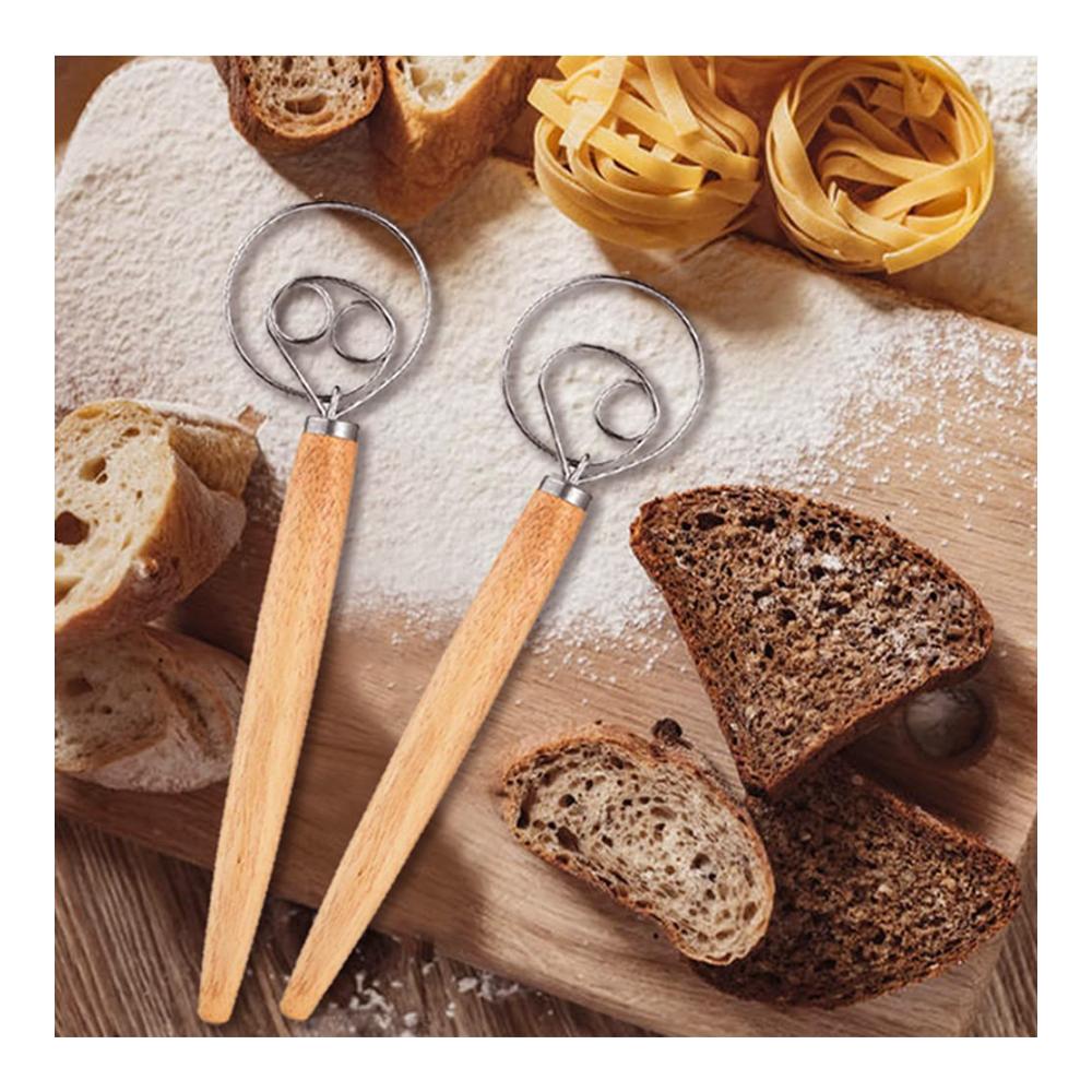 Professionelle Dänische Schneebesen Set | 3-teiliger Brotteig & Eierschläger | Holzgriff Mixer für Backen | Ideales Backwerkzeug für Brot Gebäck & Desserts | Robuste Qualität 13 Zoll