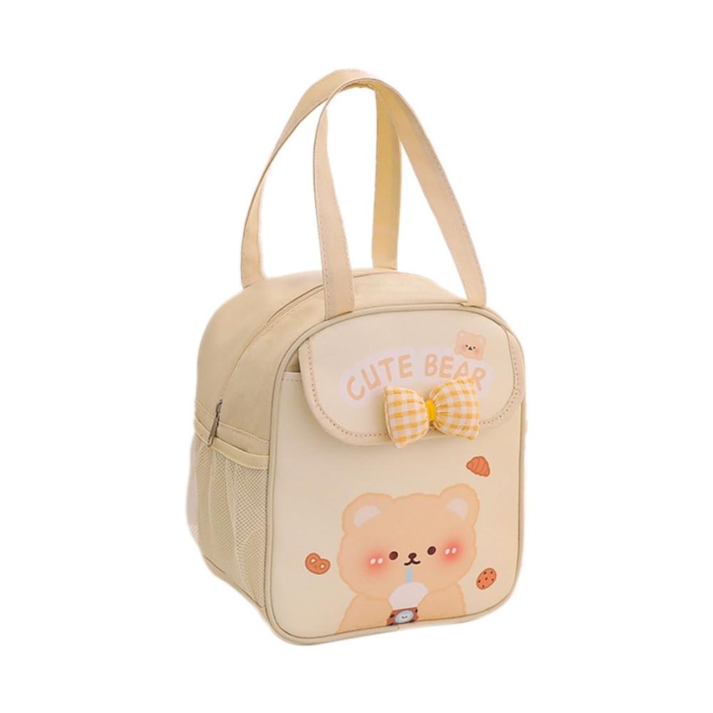 Entzückende Lunch-Tasche für Mädchen | Süße Isolierte Tragetasche für Heiße/Kalte Speisen | Wiederverwendbare Lunchbox | Kawaii-Design | Beige | Langle