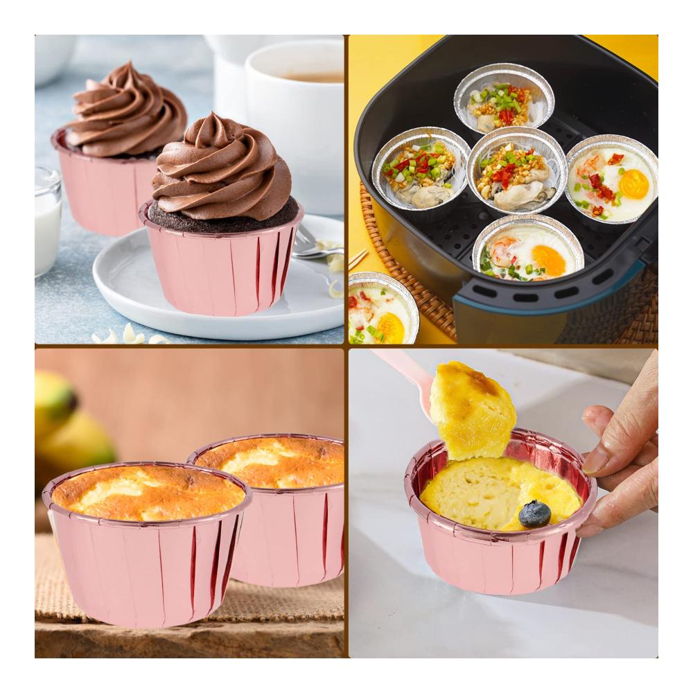 Einweg-Backbecher 50 Stück Roségold Cupcake Formen Papier 5cm mit Deckel Ölbeständig ideal für Partys Hochzeiten & Bäckereien