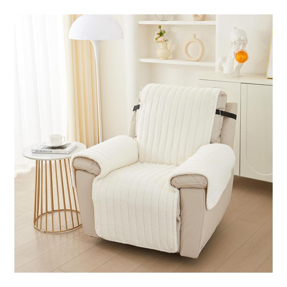 Premium Sesselüberwürfe Elegante Hussen & Auflagen für Relaxsessel Fernsehsessel & Ruhesessel. Weiche Kunstkaninchenfell-Bezüge bieten Universal-Schutz. Stilvoller Lehnenschutz & Plüsch-Sesselbezug (55x200cm Beige