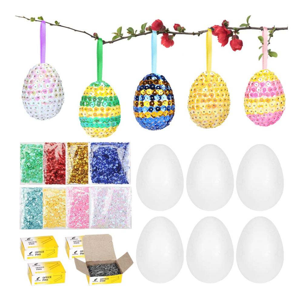 Osterbasteln leicht gemacht 25x Steckschaum Ostereier zum Dekorieren Aufhängen und Bemalen - DIY Set mit bunten Pailletten und Stecknadeln inklusive! Perfekt für kreative Osterdeko