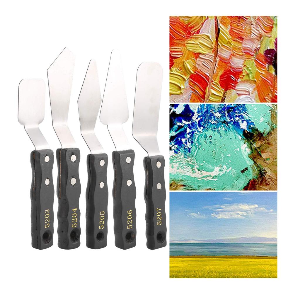 Profi Malmesser Set - 5-teiliges Edelstahl Palettenmesser-Set mit Holzgriffen für Ölgemälde Acryl- & Leinwandmalerei - Leicht zu reinigen & vielseitig verwendbar