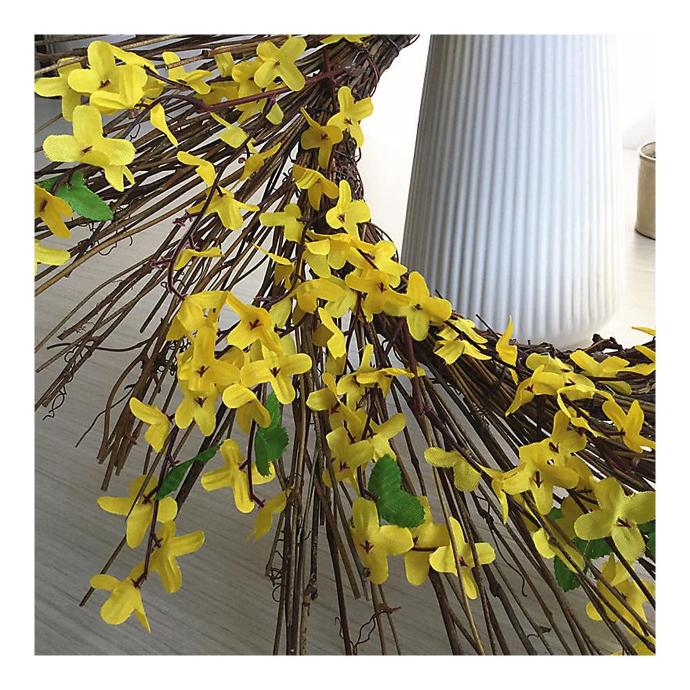 21 Zoll Frühlings-Haustür-Kranz Künstlicher Forsythien-Blumenkranz Blüten-Cluster & Seidenblätter auf Weinrebe - Ideal für Fenster Garten & Hochzeiten Bauernhaus-Stil Dekoration (1